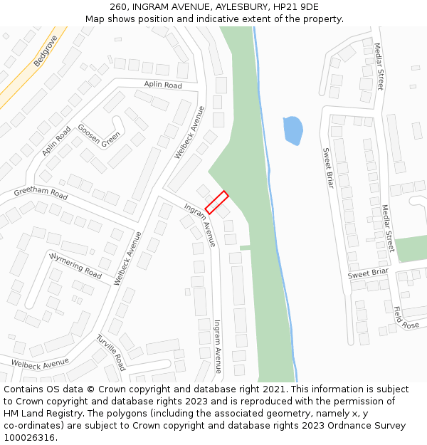 260, INGRAM AVENUE, AYLESBURY, HP21 9DE: Location map and indicative extent of plot