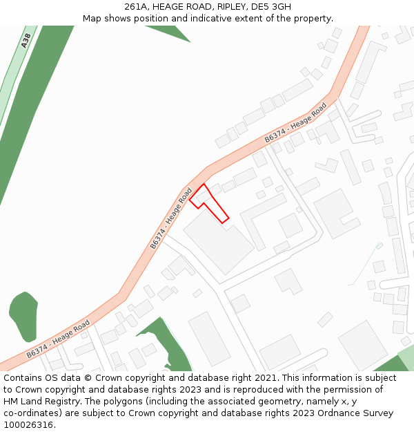 261A, HEAGE ROAD, RIPLEY, DE5 3GH: Location map and indicative extent of plot