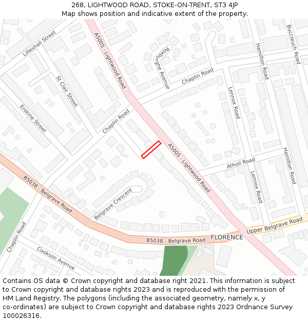 268, LIGHTWOOD ROAD, STOKE-ON-TRENT, ST3 4JP: Location map and indicative extent of plot
