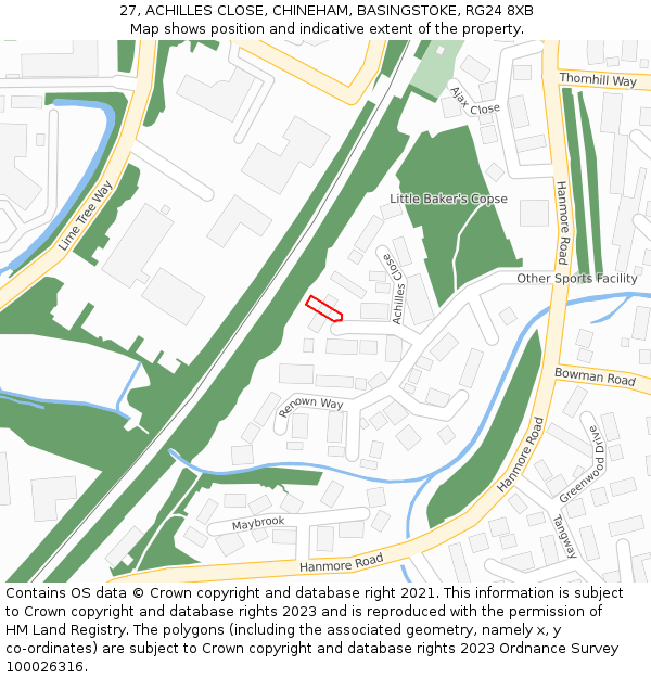 27, ACHILLES CLOSE, CHINEHAM, BASINGSTOKE, RG24 8XB: Location map and indicative extent of plot