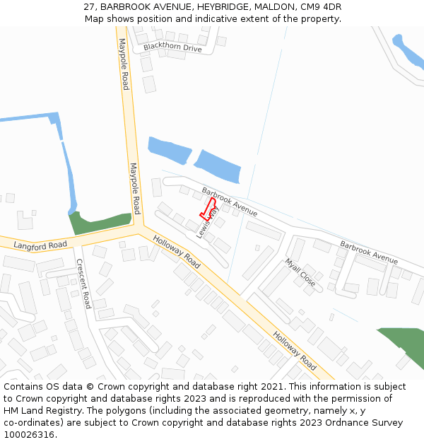 27, BARBROOK AVENUE, HEYBRIDGE, MALDON, CM9 4DR: Location map and indicative extent of plot