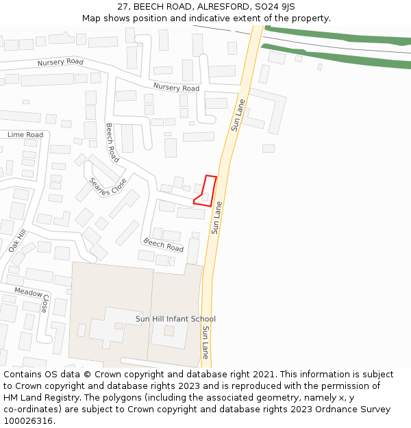 27, BEECH ROAD, ALRESFORD, SO24 9JS: Location map and indicative extent of plot