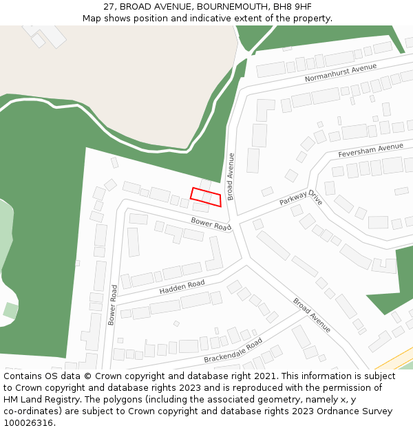 27, BROAD AVENUE, BOURNEMOUTH, BH8 9HF: Location map and indicative extent of plot