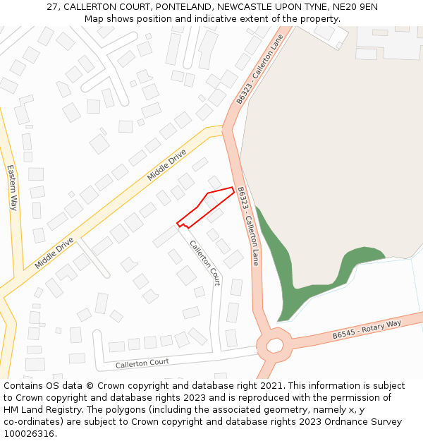 27, CALLERTON COURT, PONTELAND, NEWCASTLE UPON TYNE, NE20 9EN: Location map and indicative extent of plot