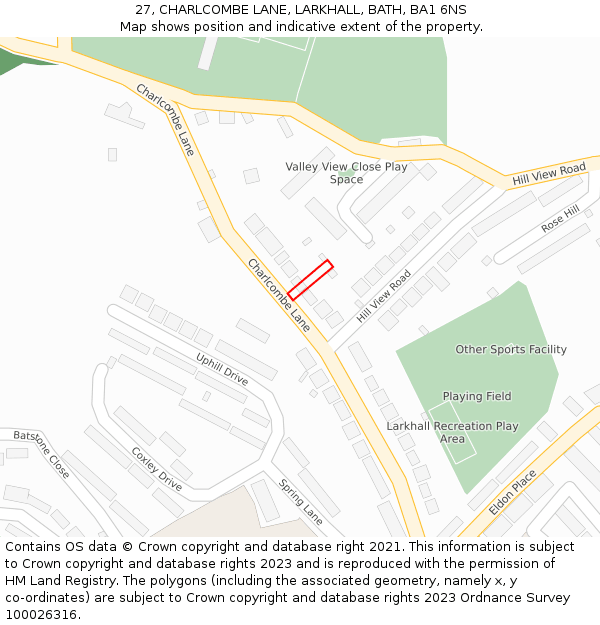 27, CHARLCOMBE LANE, LARKHALL, BATH, BA1 6NS: Location map and indicative extent of plot