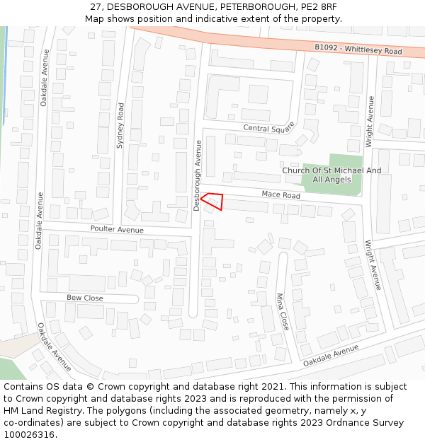 27, DESBOROUGH AVENUE, PETERBOROUGH, PE2 8RF: Location map and indicative extent of plot