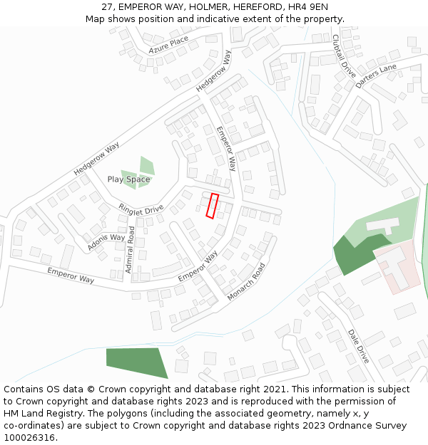 27, EMPEROR WAY, HOLMER, HEREFORD, HR4 9EN: Location map and indicative extent of plot
