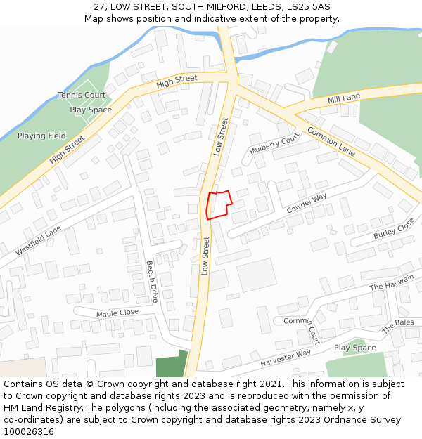27, LOW STREET, SOUTH MILFORD, LEEDS, LS25 5AS: Location map and indicative extent of plot