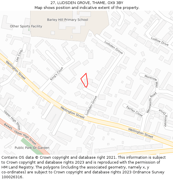 27, LUDSDEN GROVE, THAME, OX9 3BY: Location map and indicative extent of plot