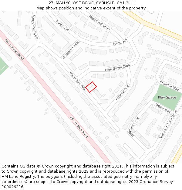 27, MALLYCLOSE DRIVE, CARLISLE, CA1 3HH: Location map and indicative extent of plot