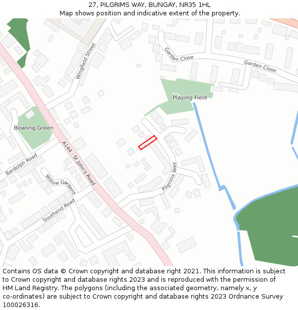 27, PILGRIMS WAY, BUNGAY, NR35 1HL: Location map and indicative extent of plot