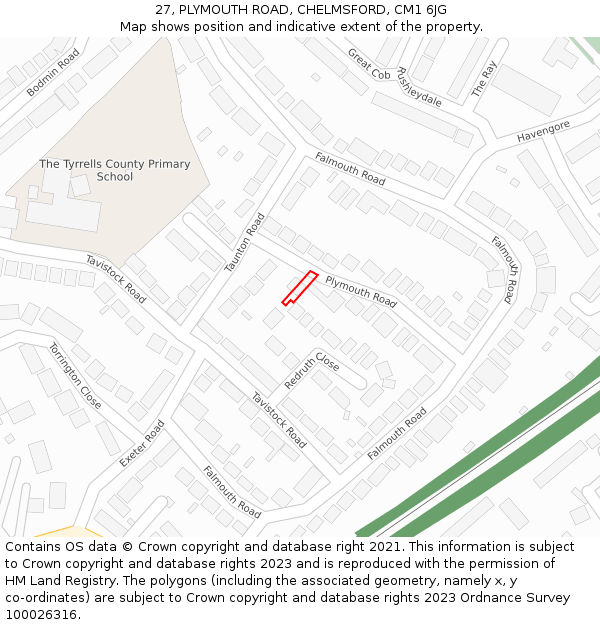 27, PLYMOUTH ROAD, CHELMSFORD, CM1 6JG: Location map and indicative extent of plot