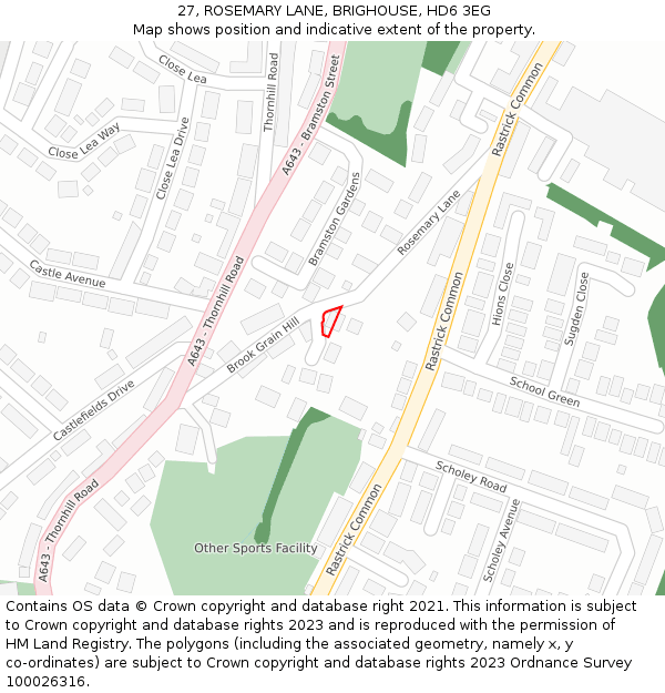 27, ROSEMARY LANE, BRIGHOUSE, HD6 3EG: Location map and indicative extent of plot