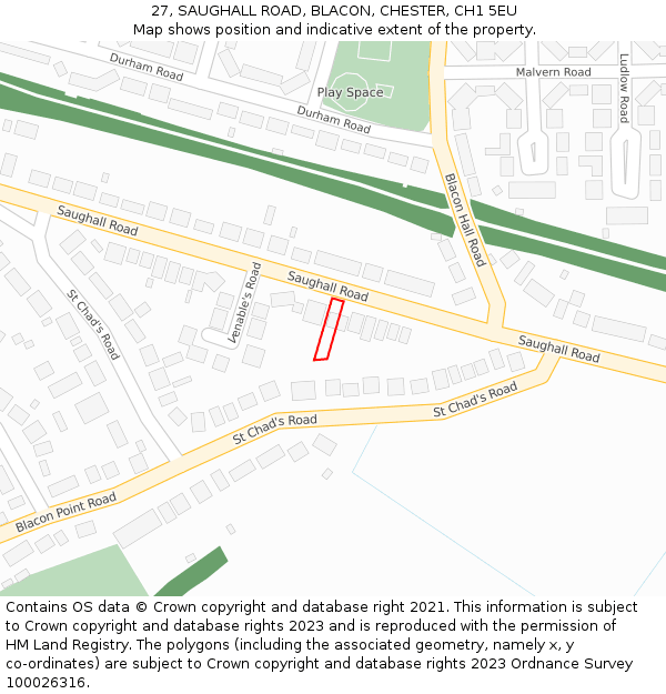 27, SAUGHALL ROAD, BLACON, CHESTER, CH1 5EU: Location map and indicative extent of plot