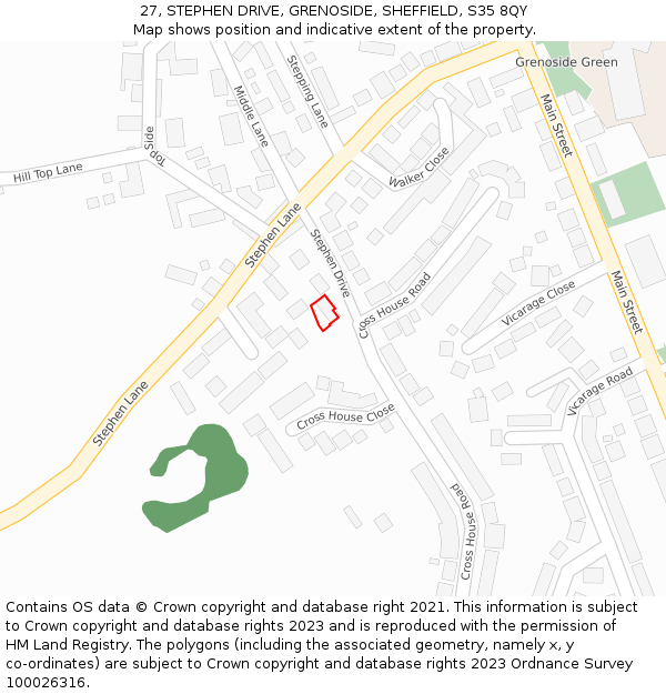 27, STEPHEN DRIVE, GRENOSIDE, SHEFFIELD, S35 8QY: Location map and indicative extent of plot