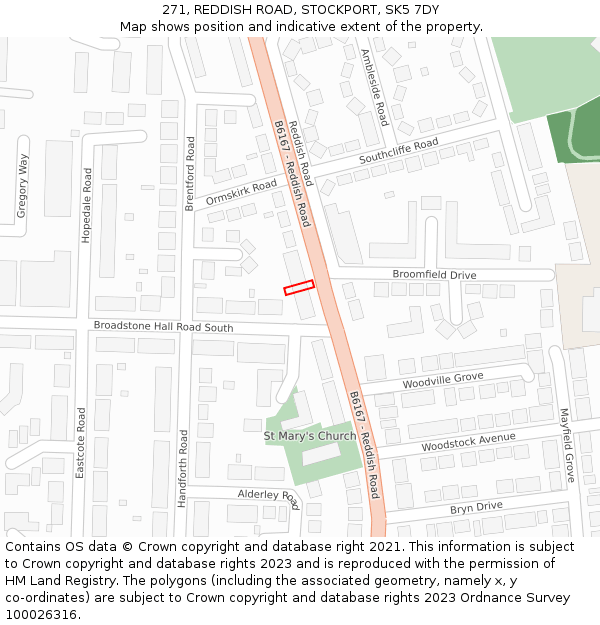 271, REDDISH ROAD, STOCKPORT, SK5 7DY: Location map and indicative extent of plot
