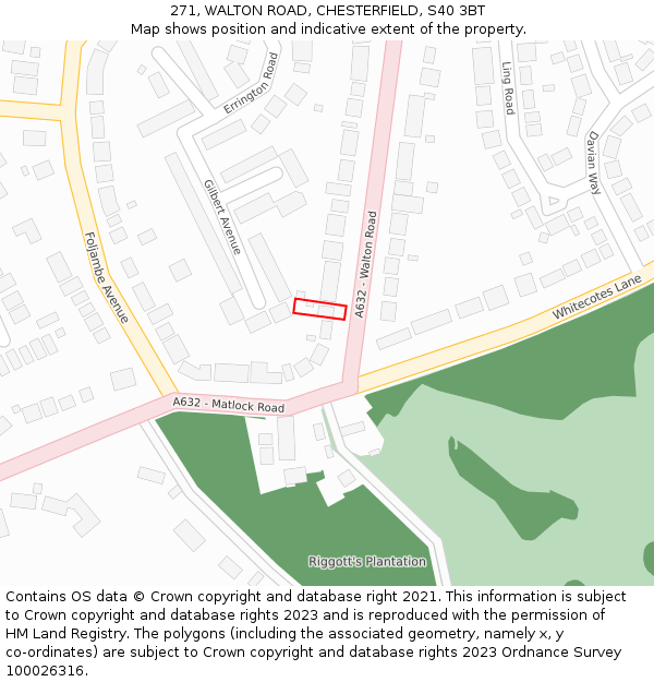271, WALTON ROAD, CHESTERFIELD, S40 3BT: Location map and indicative extent of plot