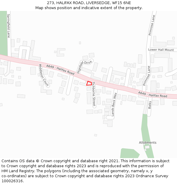 273, HALIFAX ROAD, LIVERSEDGE, WF15 6NE: Location map and indicative extent of plot