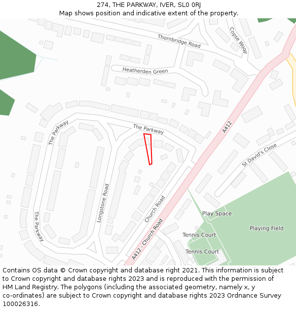 274, THE PARKWAY, IVER, SL0 0RJ: Location map and indicative extent of plot