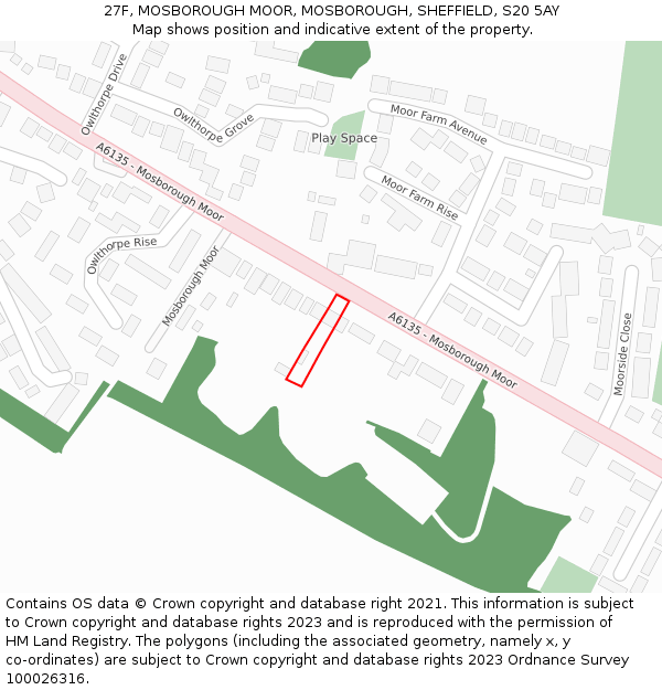 27F, MOSBOROUGH MOOR, MOSBOROUGH, SHEFFIELD, S20 5AY: Location map and indicative extent of plot