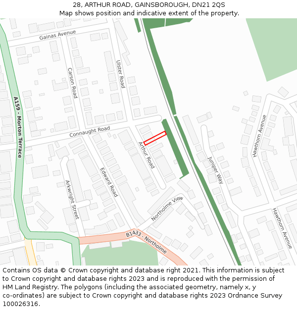 28, ARTHUR ROAD, GAINSBOROUGH, DN21 2QS: Location map and indicative extent of plot