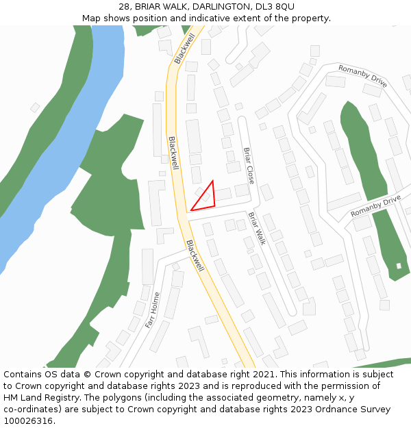 28, BRIAR WALK, DARLINGTON, DL3 8QU: Location map and indicative extent of plot