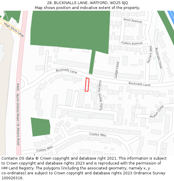 28, BUCKNALLS LANE, WATFORD, WD25 9JQ: Location map and indicative extent of plot