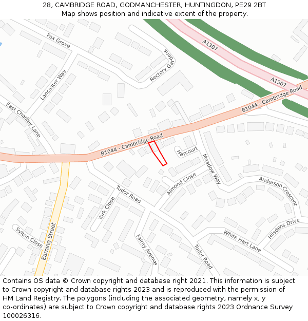 28, CAMBRIDGE ROAD, GODMANCHESTER, HUNTINGDON, PE29 2BT: Location map and indicative extent of plot