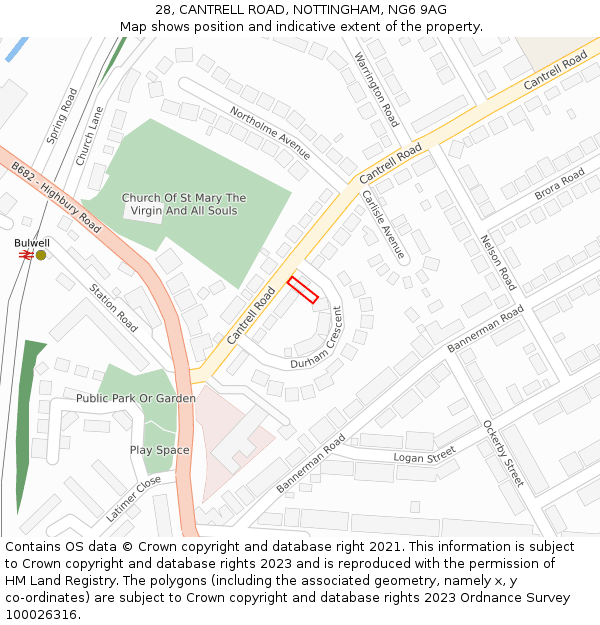 28, CANTRELL ROAD, NOTTINGHAM, NG6 9AG: Location map and indicative extent of plot