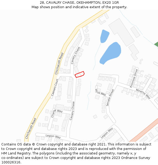 28, CAVALRY CHASE, OKEHAMPTON, EX20 1GR: Location map and indicative extent of plot