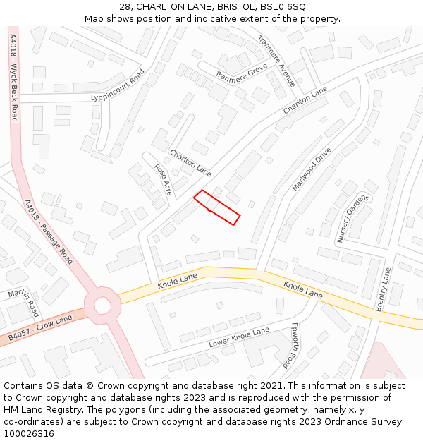 28, CHARLTON LANE, BRISTOL, BS10 6SQ: Location map and indicative extent of plot