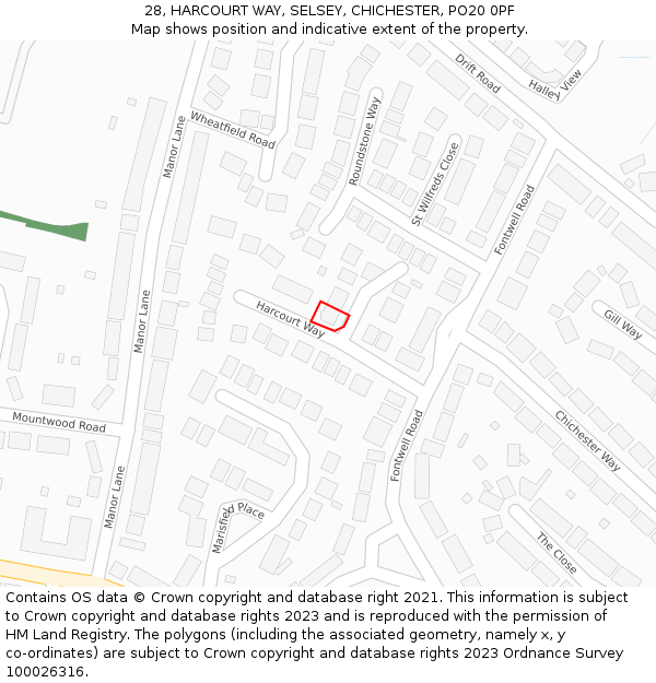 28, HARCOURT WAY, SELSEY, CHICHESTER, PO20 0PF: Location map and indicative extent of plot
