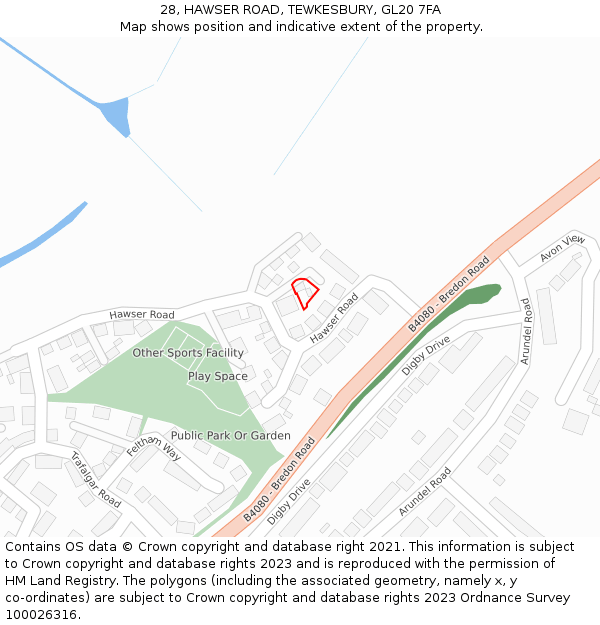 28, HAWSER ROAD, TEWKESBURY, GL20 7FA: Location map and indicative extent of plot