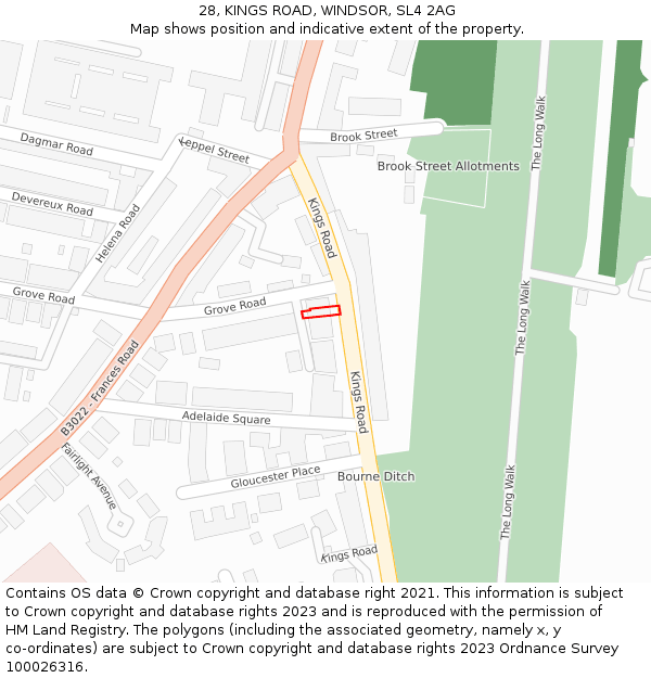 28, KINGS ROAD, WINDSOR, SL4 2AG: Location map and indicative extent of plot