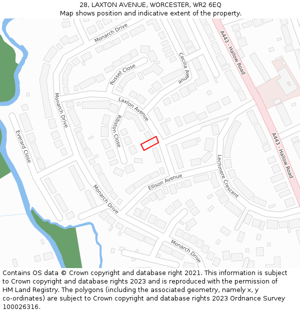 28, LAXTON AVENUE, WORCESTER, WR2 6EQ: Location map and indicative extent of plot