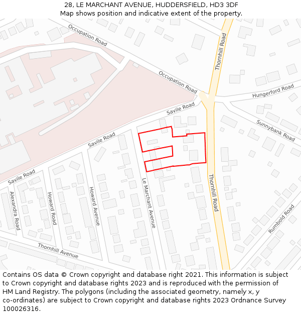 28, LE MARCHANT AVENUE, HUDDERSFIELD, HD3 3DF: Location map and indicative extent of plot