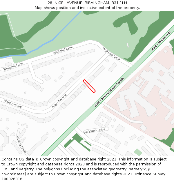 28, NIGEL AVENUE, BIRMINGHAM, B31 1LH: Location map and indicative extent of plot