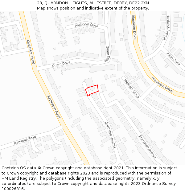 28, QUARNDON HEIGHTS, ALLESTREE, DERBY, DE22 2XN: Location map and indicative extent of plot