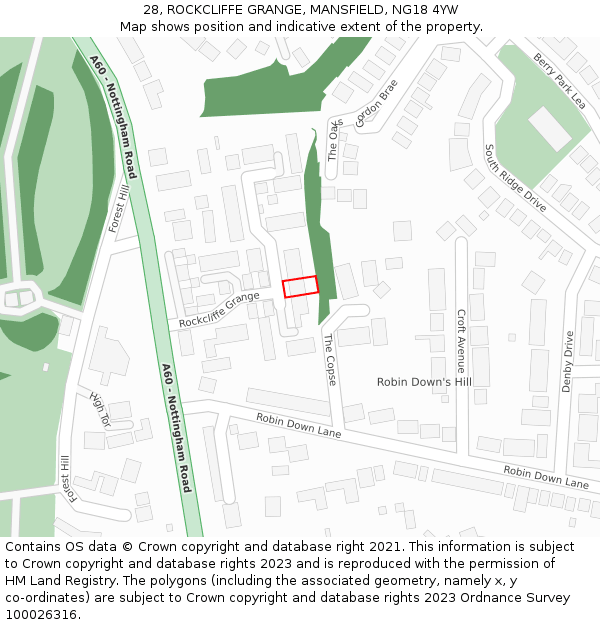 28, ROCKCLIFFE GRANGE, MANSFIELD, NG18 4YW: Location map and indicative extent of plot