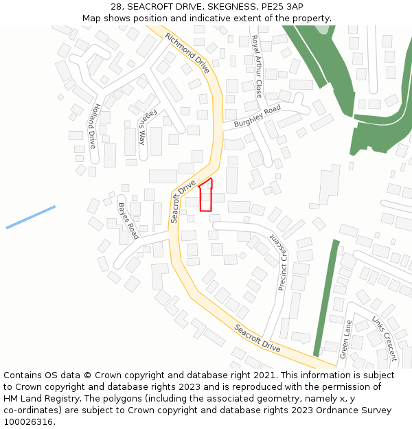 28, SEACROFT DRIVE, SKEGNESS, PE25 3AP: Location map and indicative extent of plot