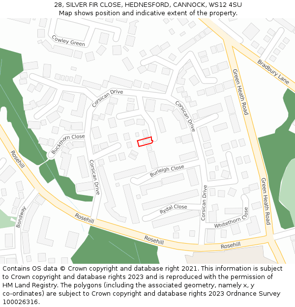 28, SILVER FIR CLOSE, HEDNESFORD, CANNOCK, WS12 4SU: Location map and indicative extent of plot