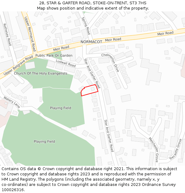 28, STAR & GARTER ROAD, STOKE-ON-TRENT, ST3 7HS: Location map and indicative extent of plot