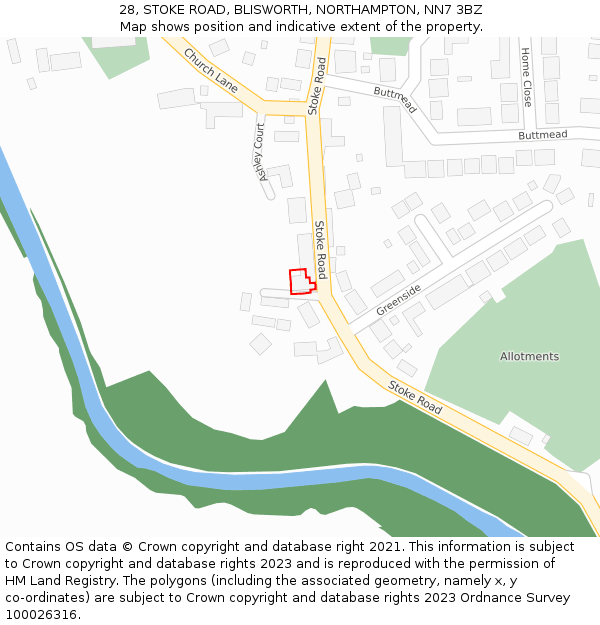 28, STOKE ROAD, BLISWORTH, NORTHAMPTON, NN7 3BZ: Location map and indicative extent of plot