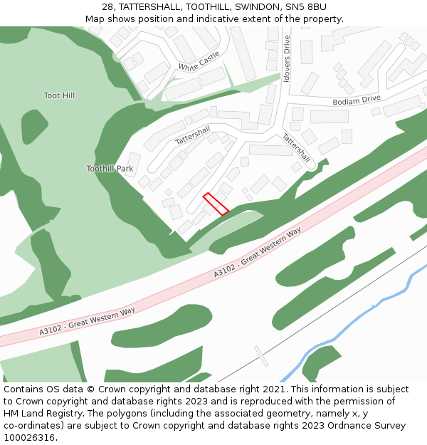 28, TATTERSHALL, TOOTHILL, SWINDON, SN5 8BU: Location map and indicative extent of plot