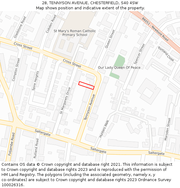 28, TENNYSON AVENUE, CHESTERFIELD, S40 4SW: Location map and indicative extent of plot