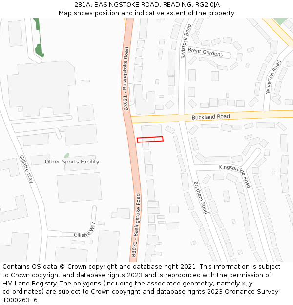 281A, BASINGSTOKE ROAD, READING, RG2 0JA: Location map and indicative extent of plot