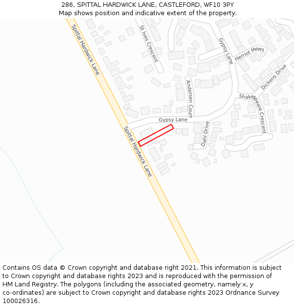 286, SPITTAL HARDWICK LANE, CASTLEFORD, WF10 3PY: Location map and indicative extent of plot