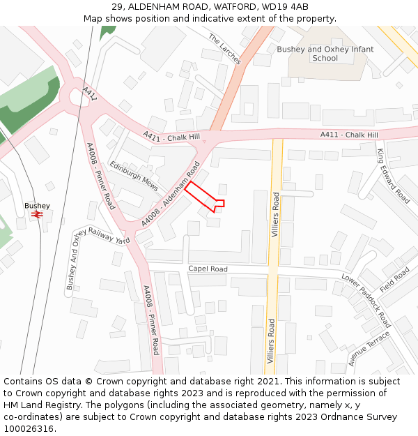 29, ALDENHAM ROAD, WATFORD, WD19 4AB: Location map and indicative extent of plot