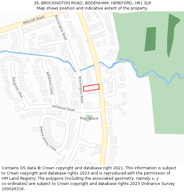 29, BROCKINGTON ROAD, BODENHAM, HEREFORD, HR1 3LR: Location map and indicative extent of plot