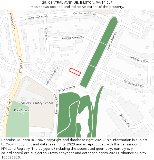 29, CENTRAL AVENUE, BILSTON, WV14 6LP: Location map and indicative extent of plot
